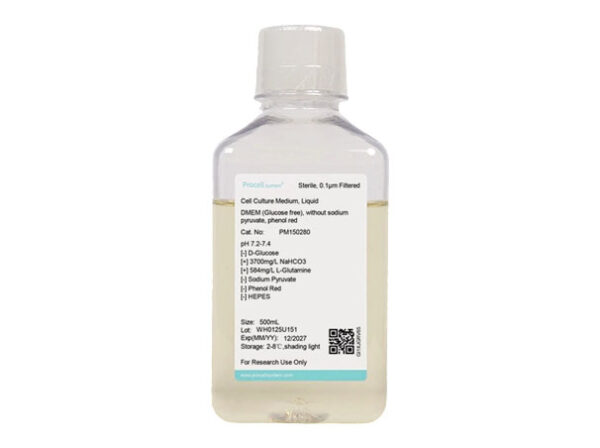 DMEM (sin glucosa), sin piruvato de sodio, rojo de fenol