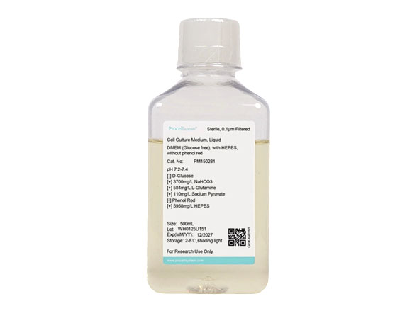 DMEM (sin glucosa), con HEPES, sin rojo de fenol